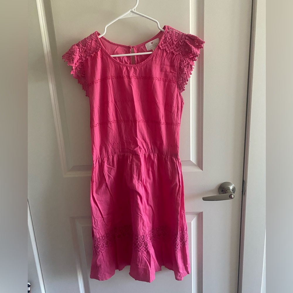 Charming Pink Lace Sleeve Dress